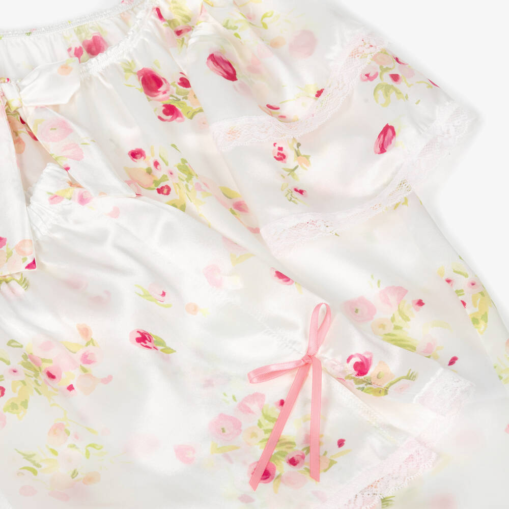 AMIKI Children-Girls White & Pink Floral Silk Short Pyjamas | Childrensalon