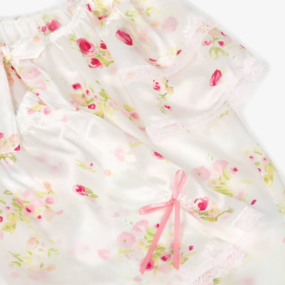 AMIKI Children-Girls White & Pink Floral Silk Short Pyjamas | Childrensalon
