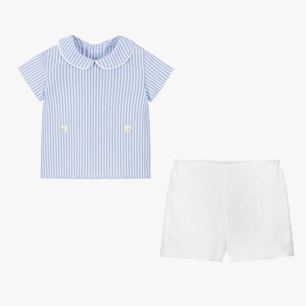 Ancar-Бело-голубой льняной летний костюм для мальчиков | Childrensalon