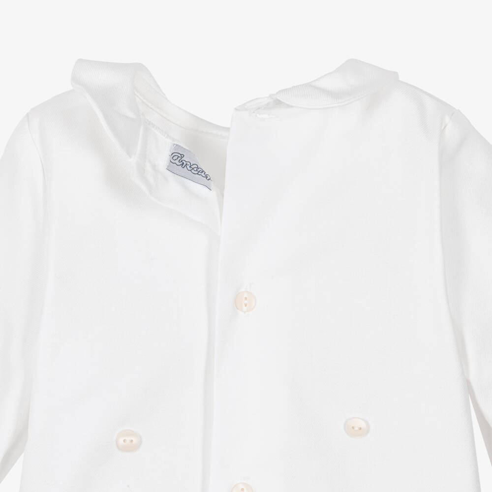 Ancar-Baby Boys White & Grey Velvet Buster Suit | Childrensalon
