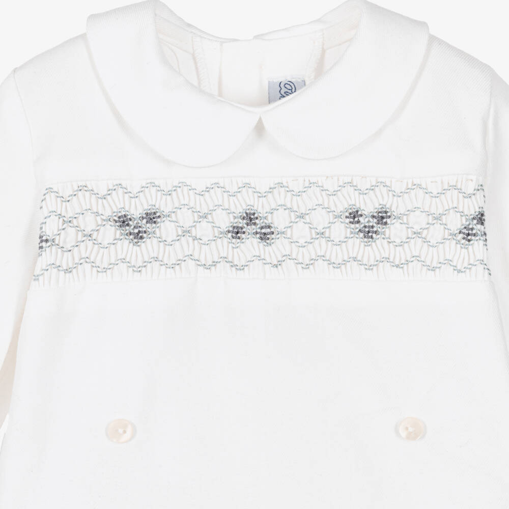 Ancar-Baby Boys White & Grey Velvet Buster Suit | Childrensalon