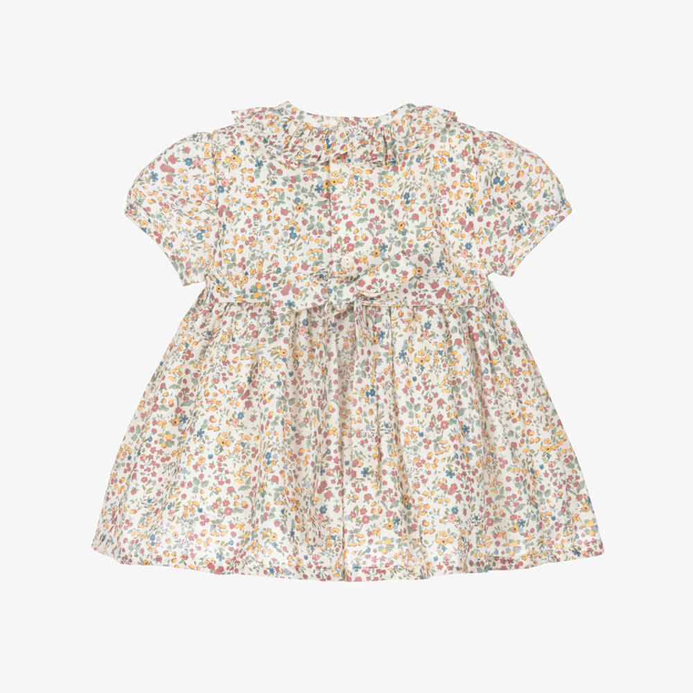 Ancar-Baby Girls Ivory Floral Print Smocked Cotton Dress | Childrensalon