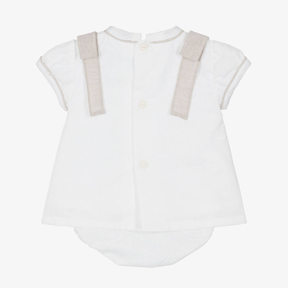 Ancar-فستان كتان وقطن مزين بفيونكات لون عاجي للبنات الرضع | Childrensalon