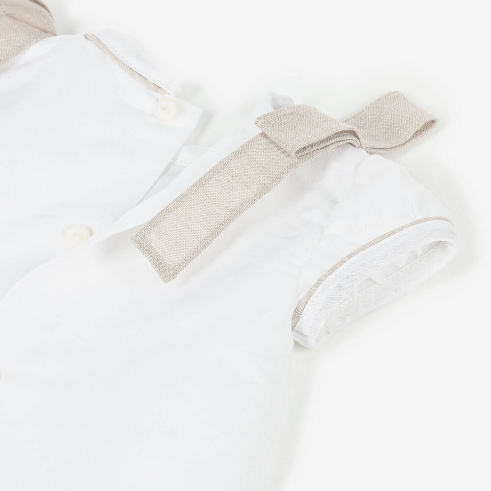 Ancar-فستان كتان وقطن مزين بفيونكات لون عاجي للبنات الرضع | Childrensalon