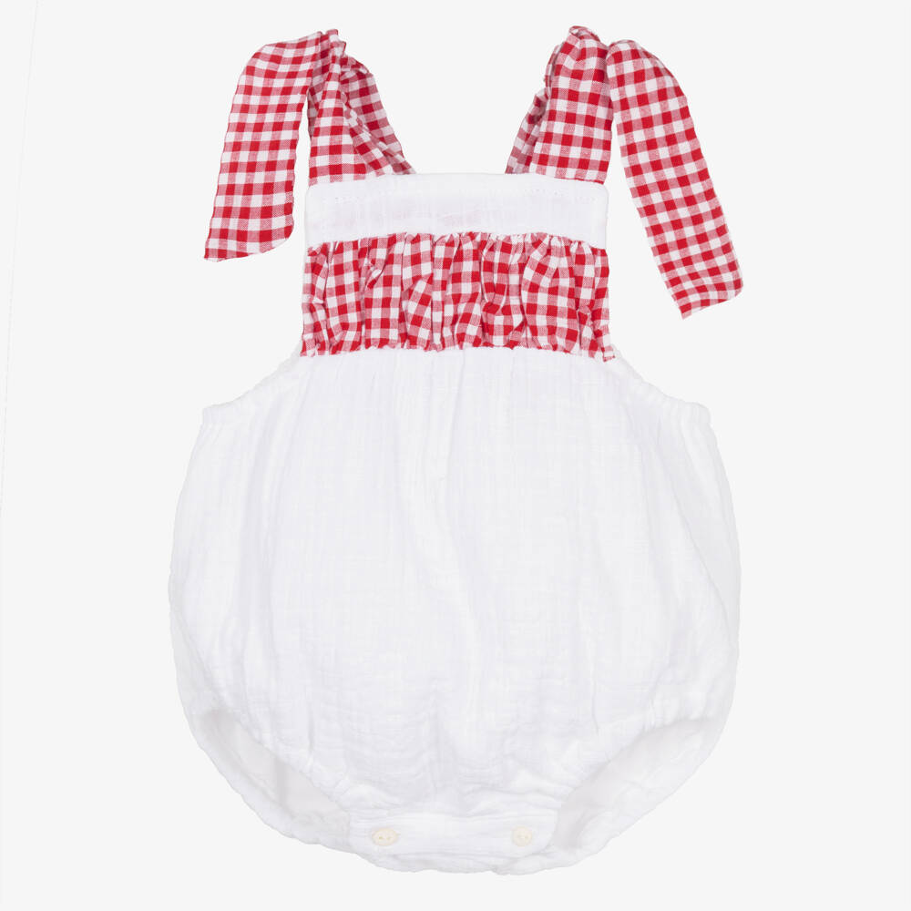 Ancar-Baby Girls White & Red Gingham Cotton Shortie | Childrensalon