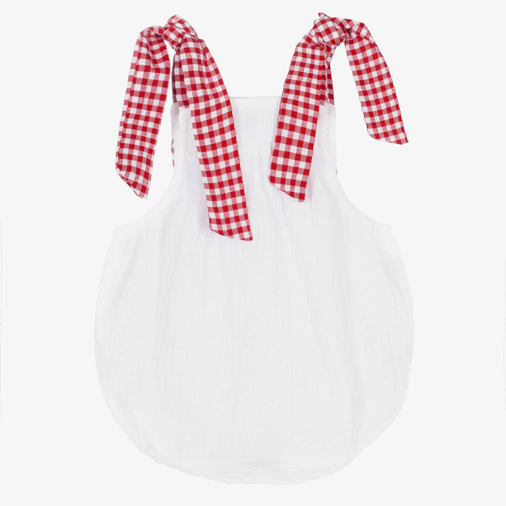 Ancar-Baby Girls White & Red Gingham Cotton Shortie | Childrensalon
