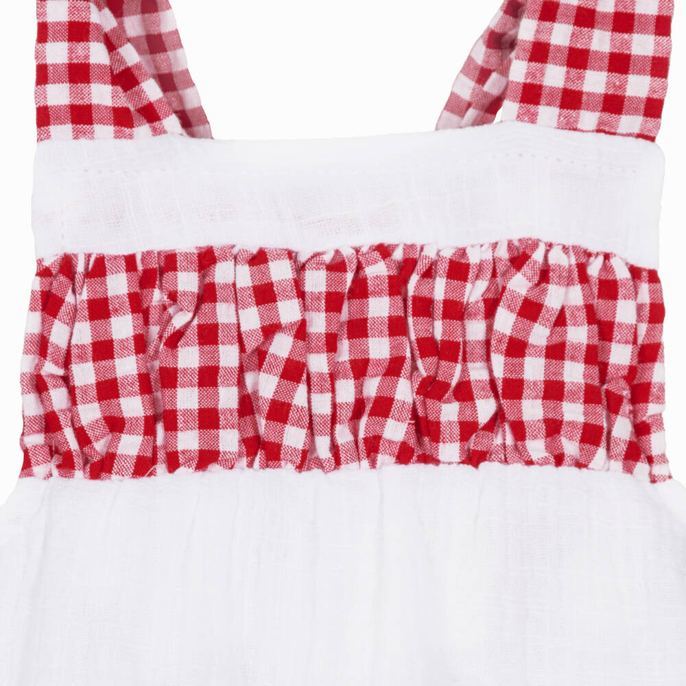Ancar-Baby Girls White & Red Gingham Cotton Shortie | Childrensalon