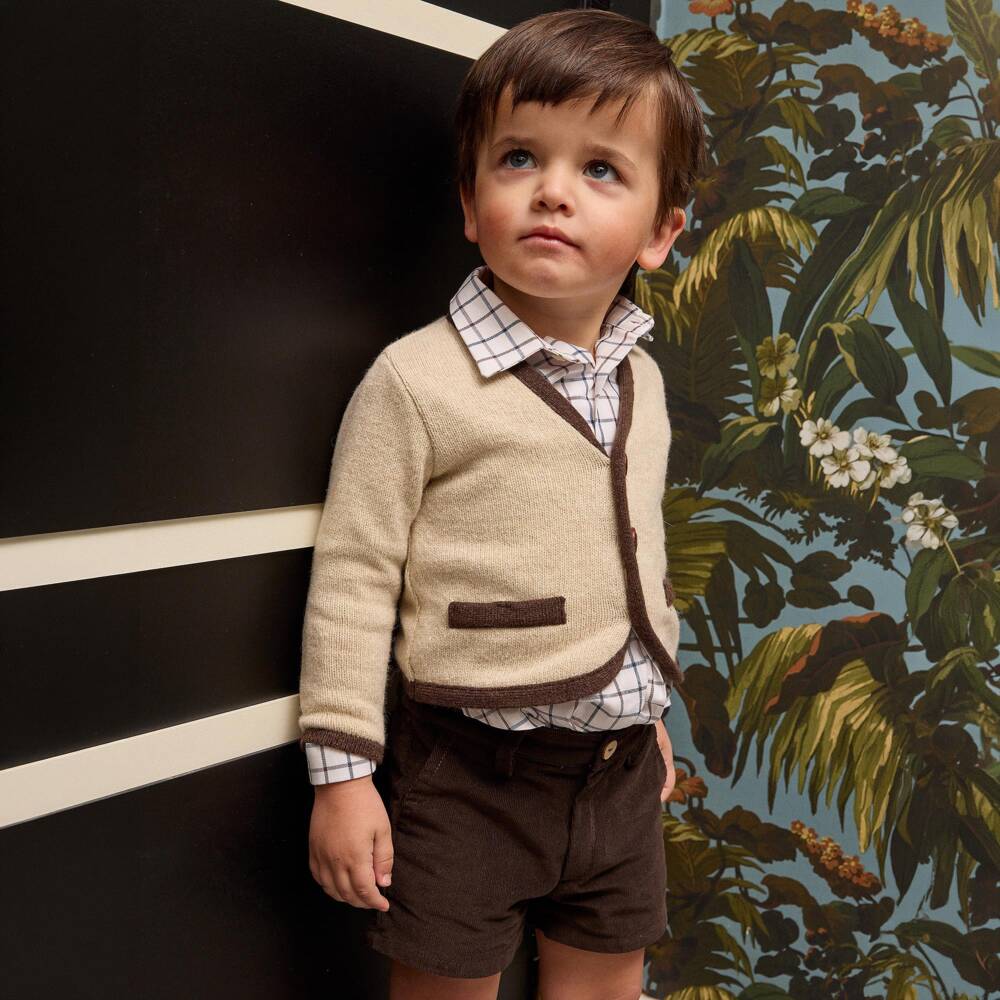 Ancar-Boys Beige & Brown Corduroy Shorts Set | Childrensalon