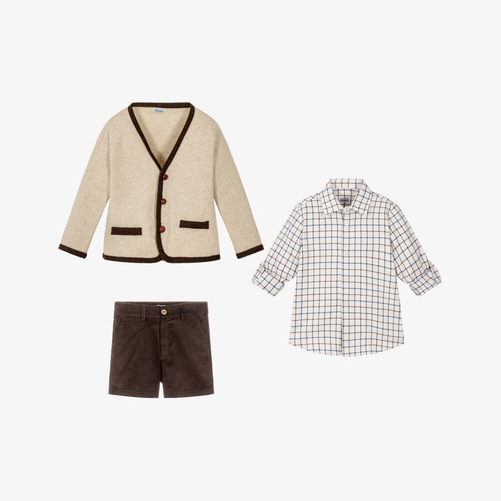 Ancar-Boys Beige & Brown Corduroy Shorts Set | Childrensalon
