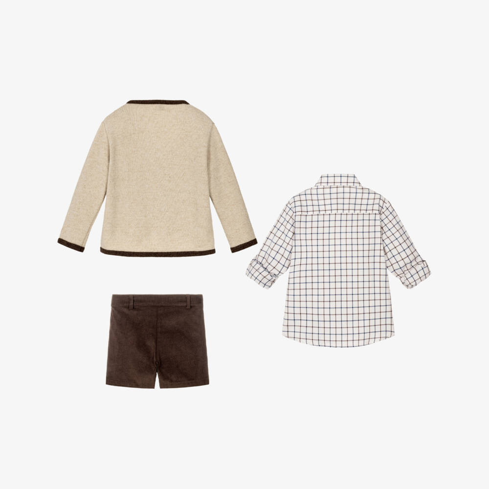 Ancar-Boys Beige & Brown Corduroy Shorts Set | Childrensalon