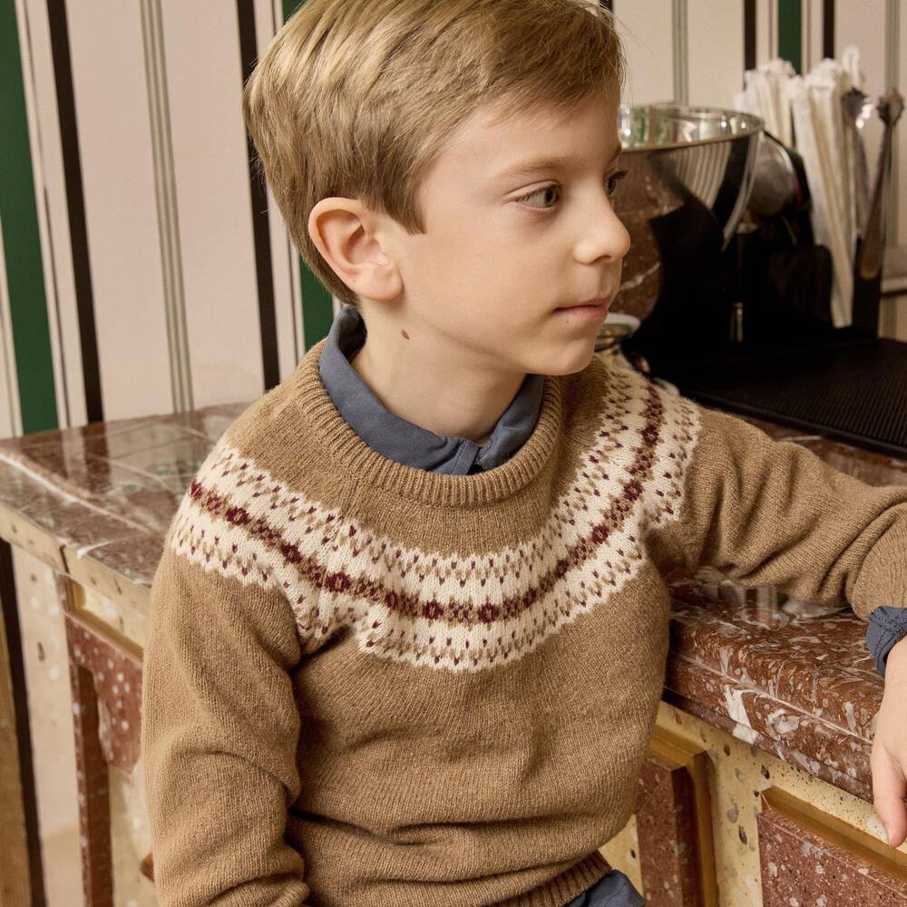 Ancar-Boys Beige & Burgundy Corduroy Trouser Set | Childrensalon