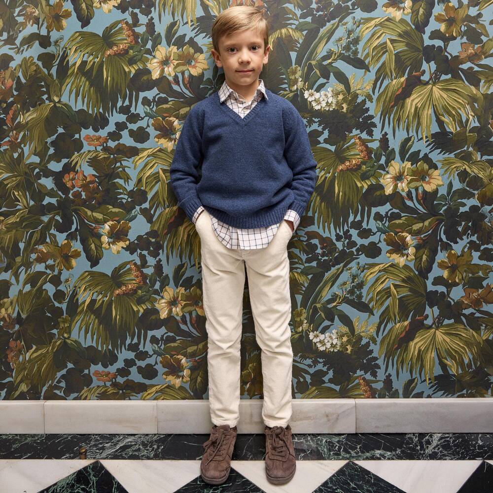 Ancar-Boys Blue & Pale Beige Corduroy Trouser Set | Childrensalon