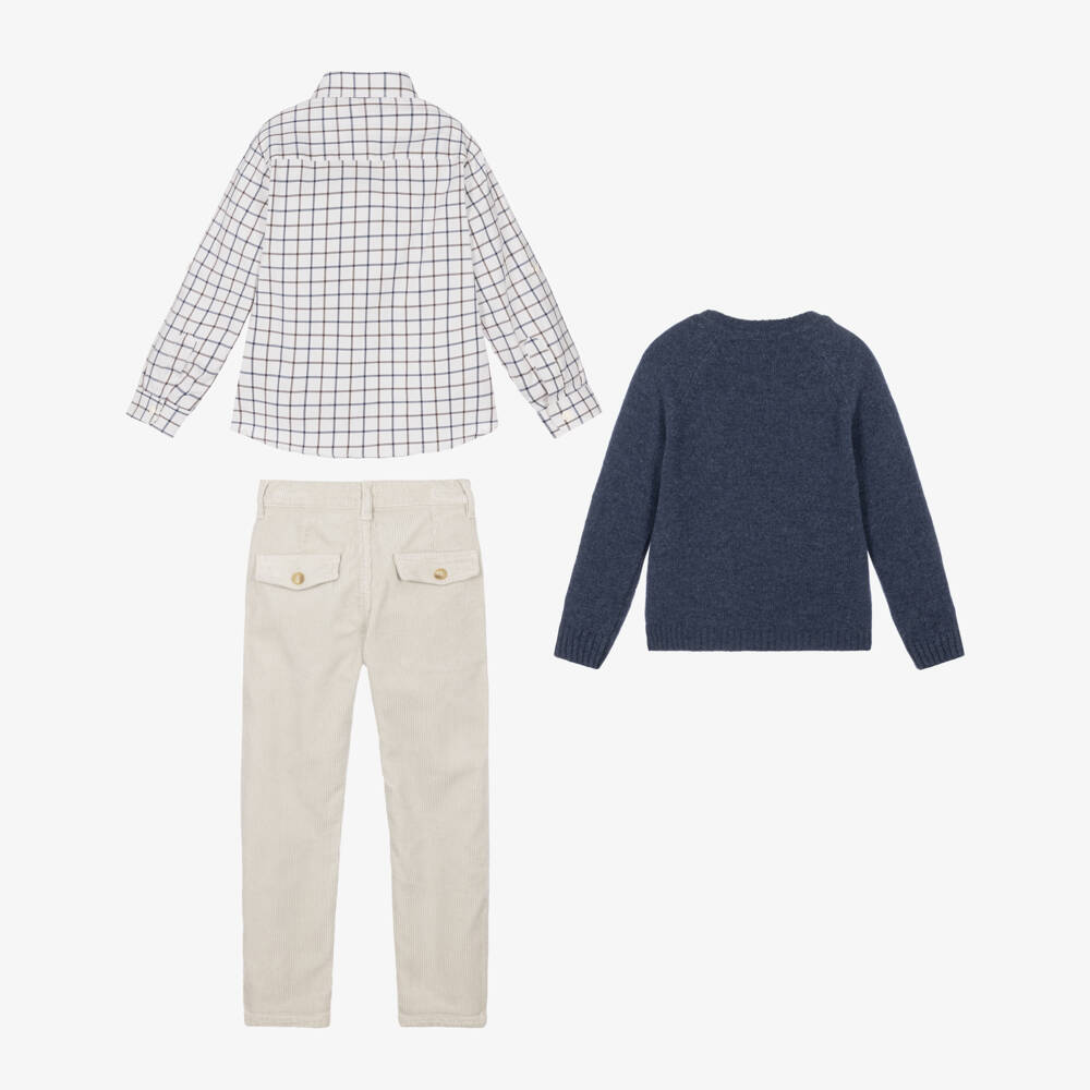 Ancar-Boys Blue & Pale Beige Corduroy Trouser Set | Childrensalon