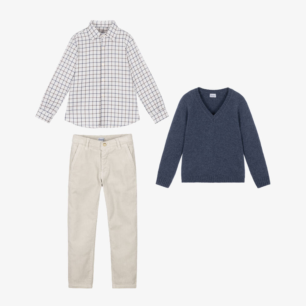 Ancar-Boys Blue & Pale Beige Corduroy Trouser Set | Childrensalon