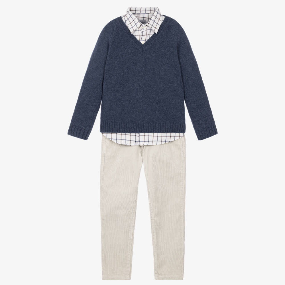 Ancar-Boys Blue & Pale Beige Corduroy Trouser Set | Childrensalon