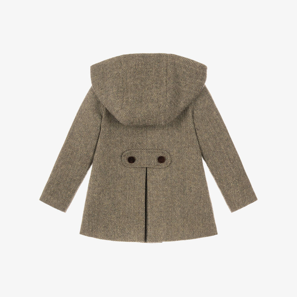 Ancar-Boys Brown Herringbone Coat with Detachable Hood | Childrensalon