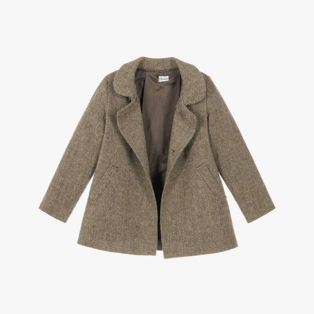 Ancar-Boys Brown Herringbone Coat with Detachable Hood | Childrensalon