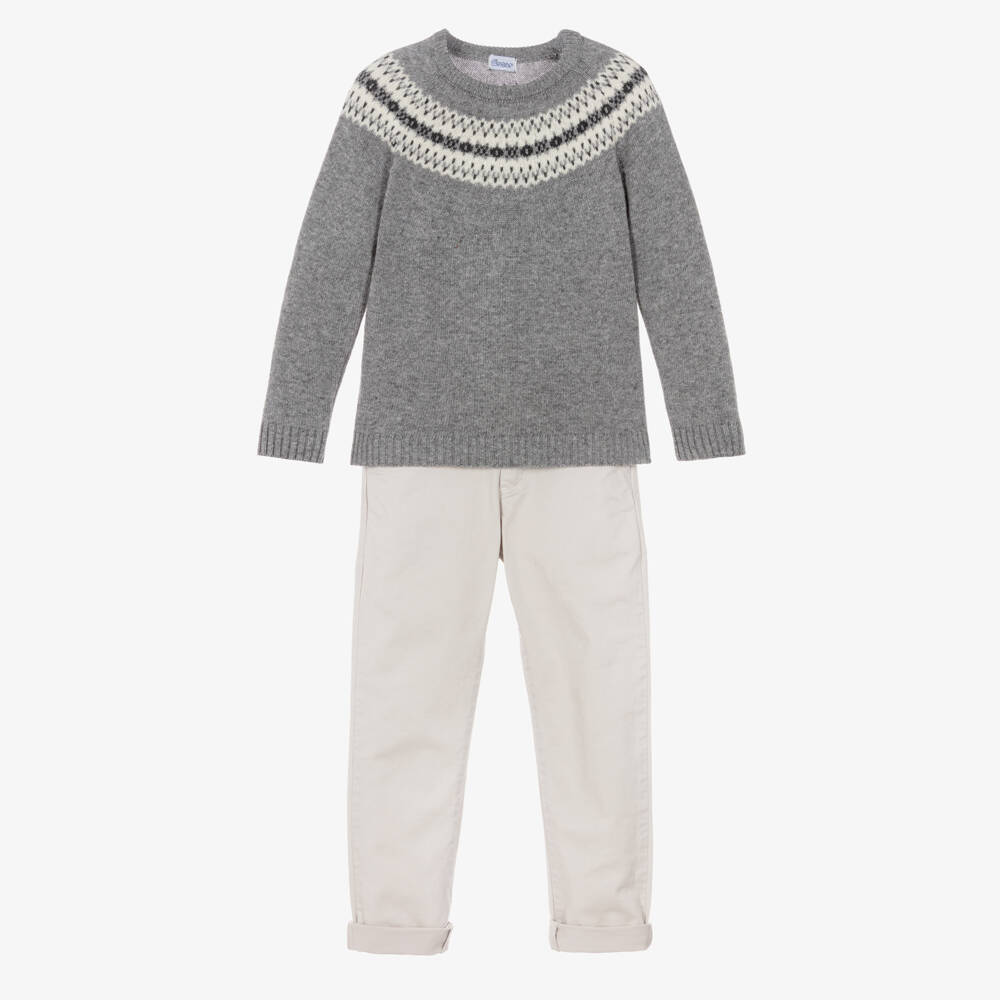 Ancar-Boys Grey Fair Isle Sweater & Trouser Set | Childrensalon