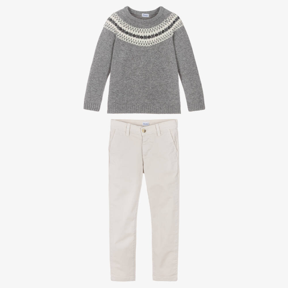 Ancar-Boys Grey Fair Isle Sweater & Trouser Set | Childrensalon