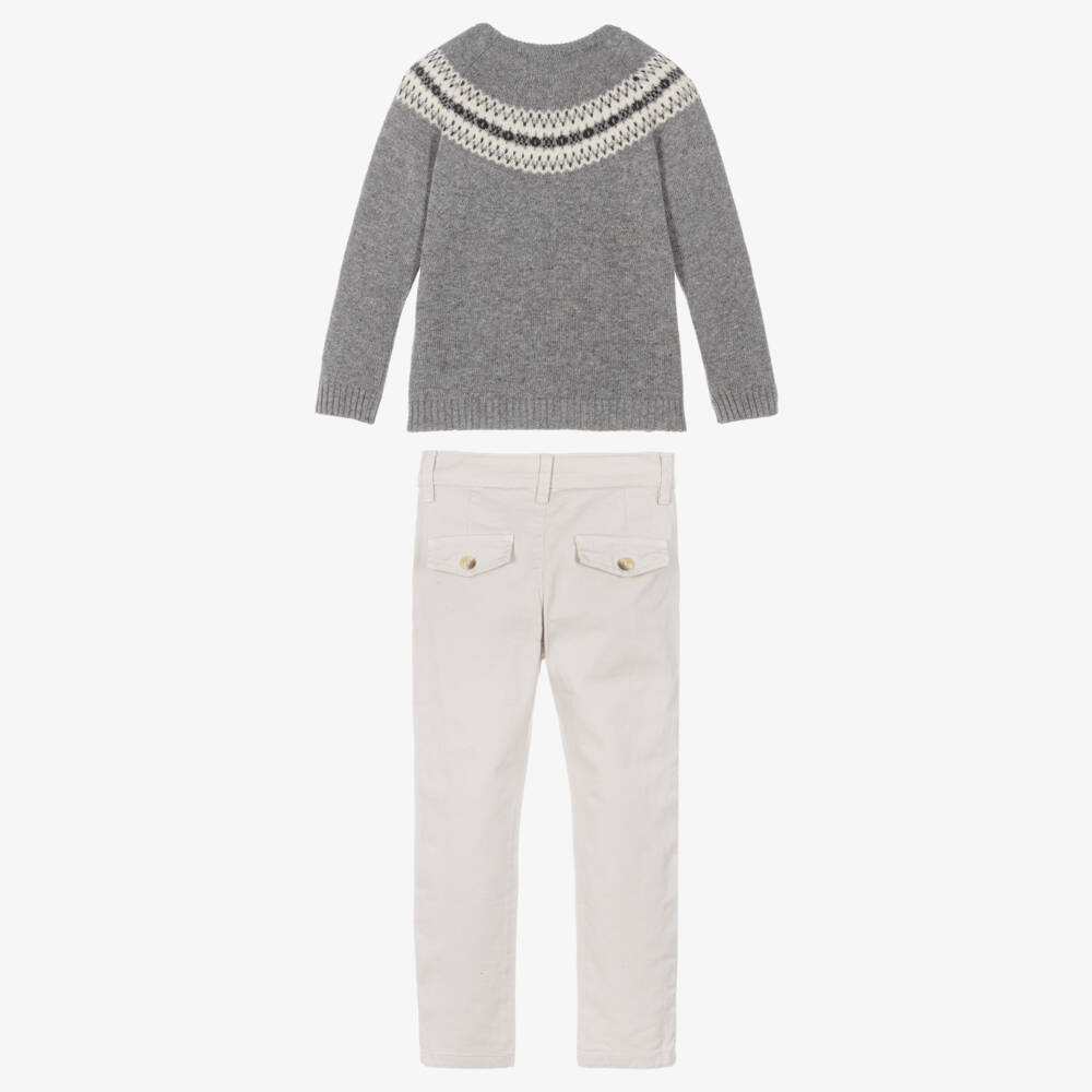 Ancar-Boys Grey Fair Isle Sweater & Trouser Set | Childrensalon