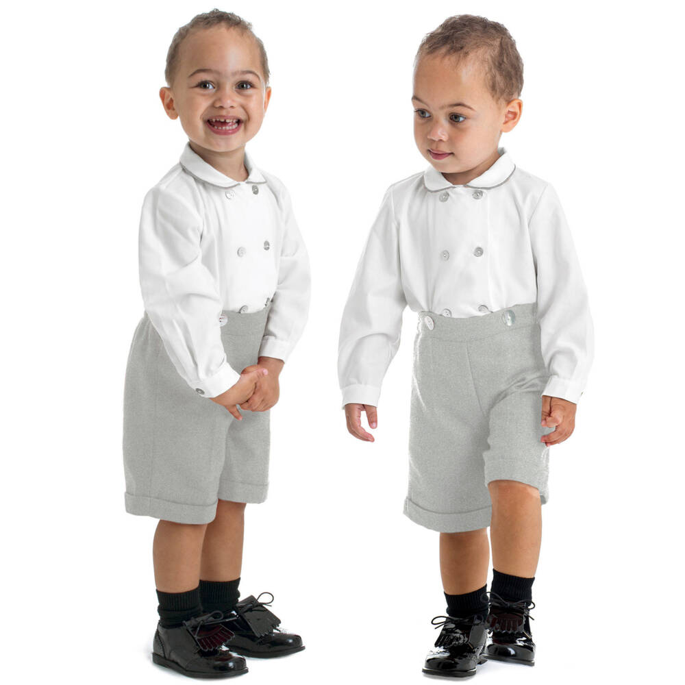Ancar-Boys Grey & White Cotton & Wool Buster Suit | Childrensalon