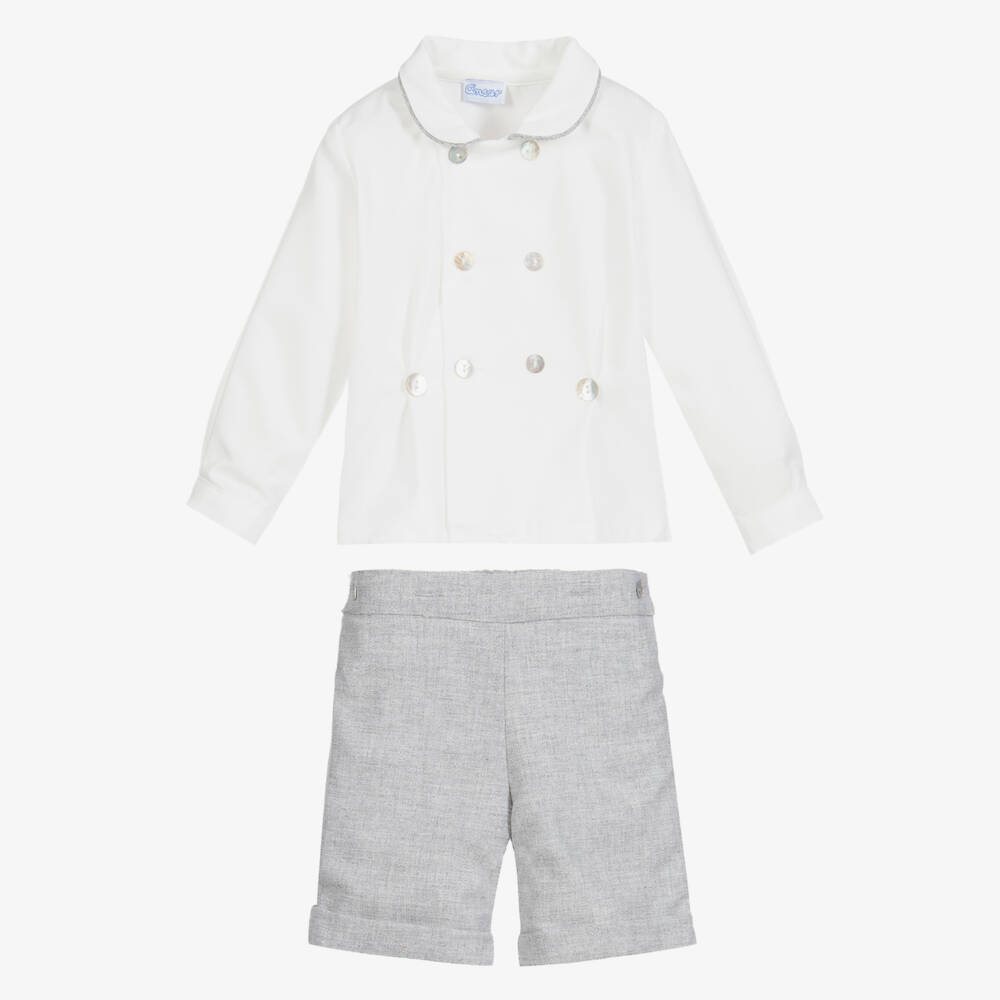 Ancar-Boys Grey & White Cotton & Wool Buster Suit | Childrensalon