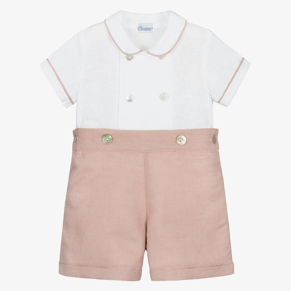 Ancar-Boys Ivory & Pink Buster Suit | Childrensalon