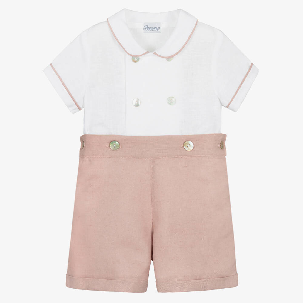 Ancar-Boys Ivory & Pink Buster Suit | Childrensalon