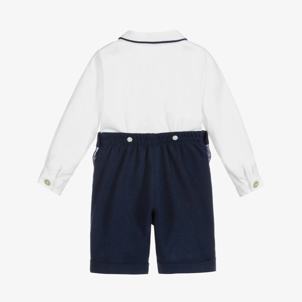 Ancar-Boys Navy Blue & White Cotton & Wool Buster Suit | Childrensalon
