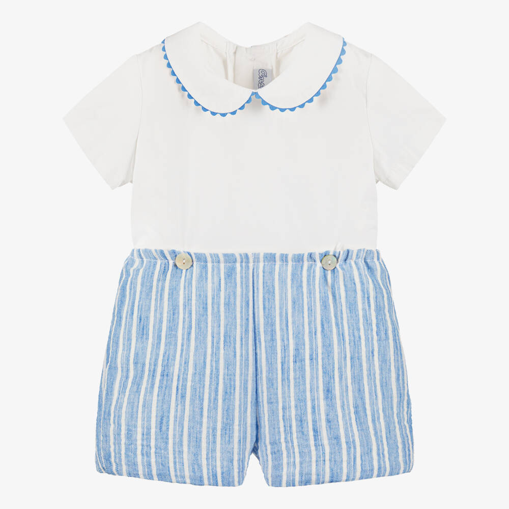 Ancar-Boys Pale Blue Seersucker Buster Suit | Childrensalon
