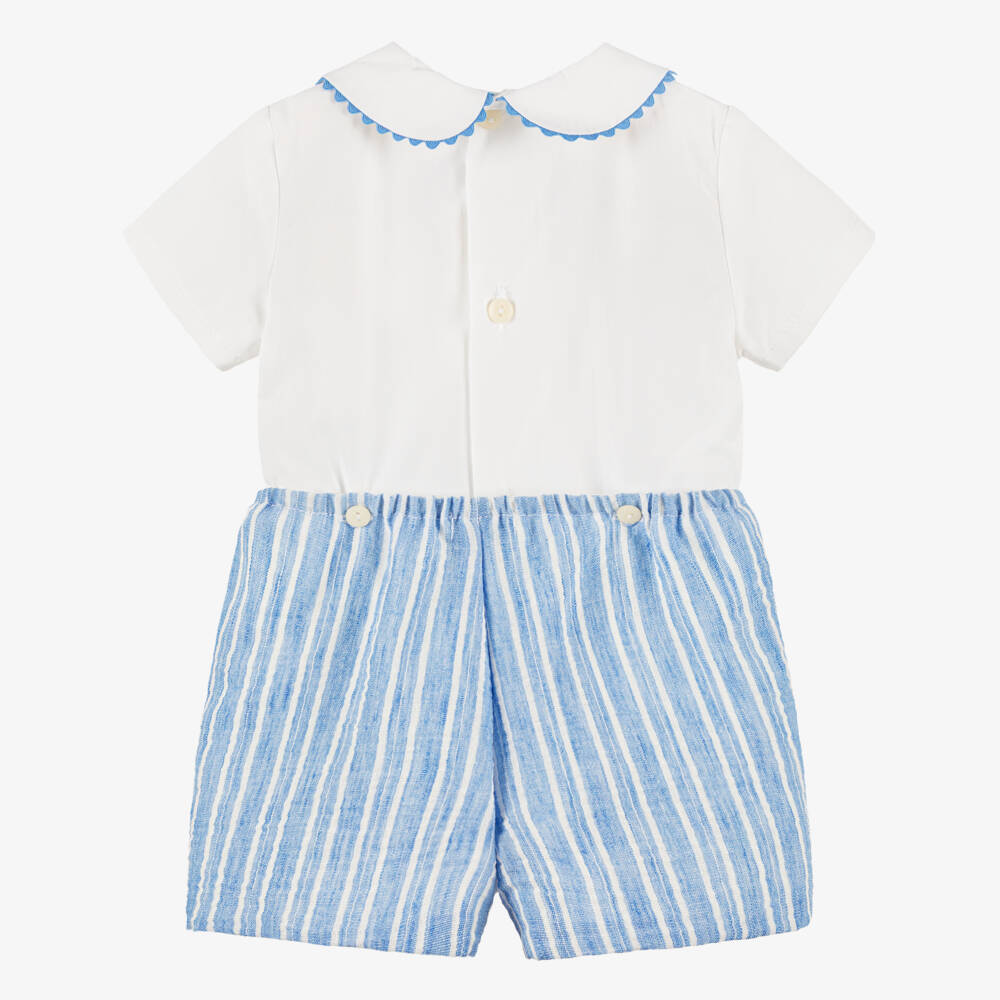 Ancar-Boys Pale Blue Seersucker Buster Suit | Childrensalon