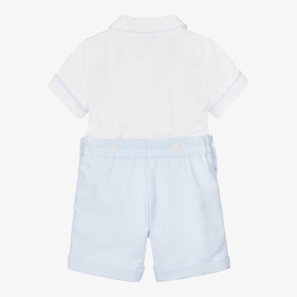 Ancar-Boys Pale Blue & White Cotton Buster Suit | Childrensalon