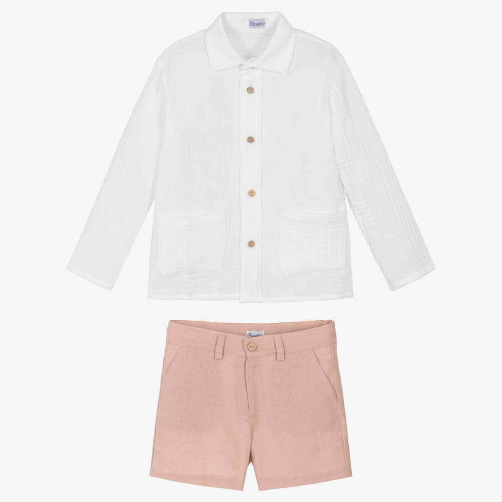 Ancar-Boys White Shirt & Dusky Pink Shorts Set | Childrensalon