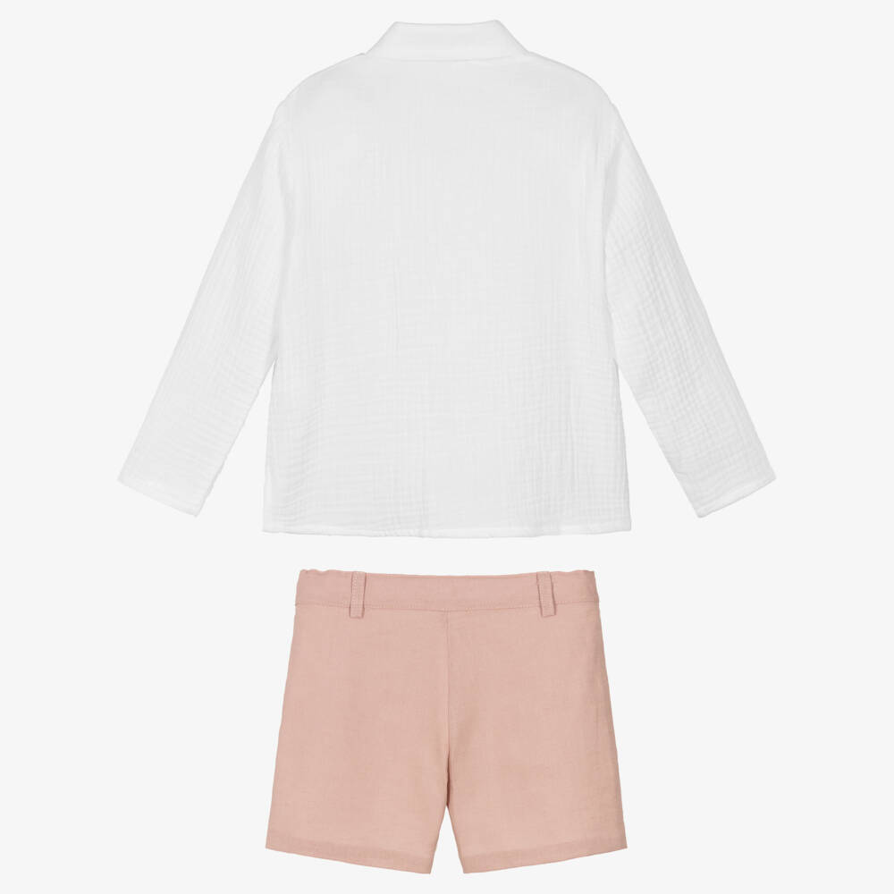 Ancar-Boys White Shirt & Dusky Pink Shorts Set | Childrensalon