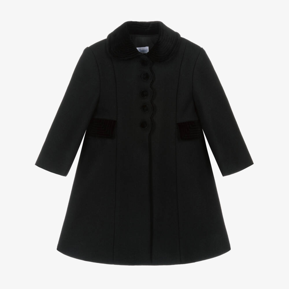 Ancar-Girls Black Wool & Velvet Coat | Childrensalon