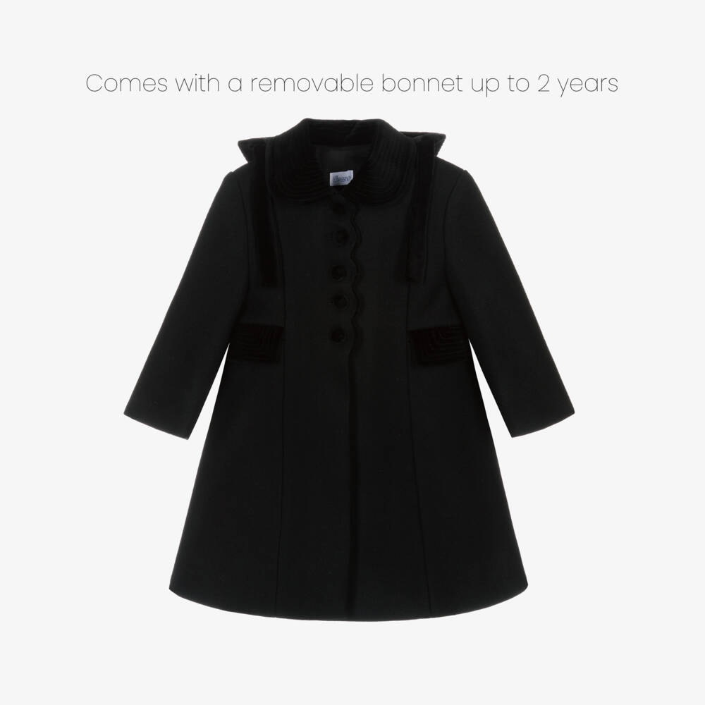Ancar-Girls Black Wool & Velvet Coat | Childrensalon