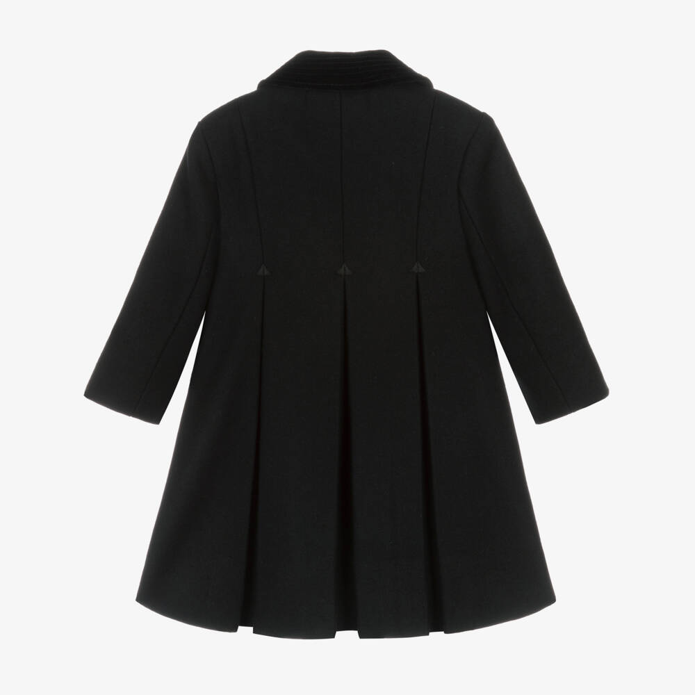 Ancar-Girls Black Wool & Velvet Coat | Childrensalon