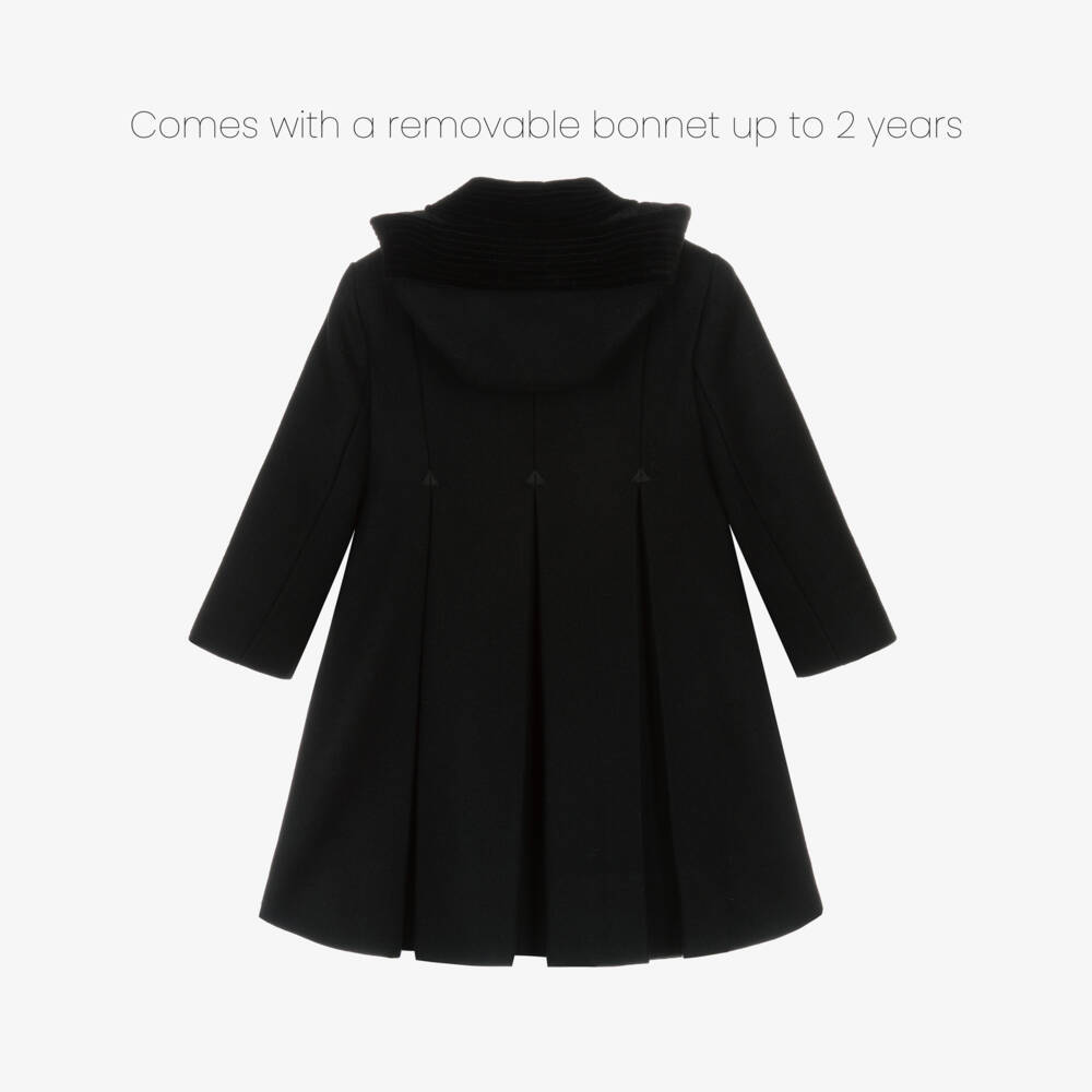 Ancar-Girls Black Wool & Velvet Coat | Childrensalon