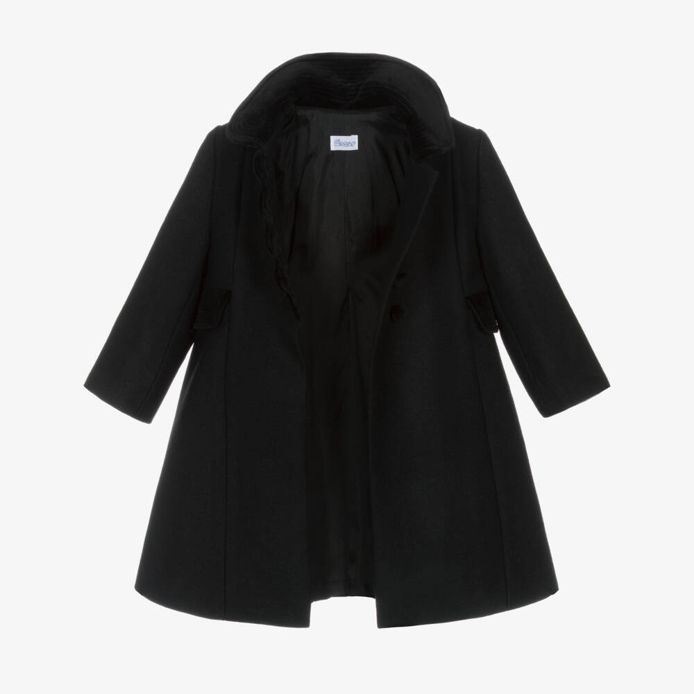 Ancar-Girls Black Wool & Velvet Coat | Childrensalon