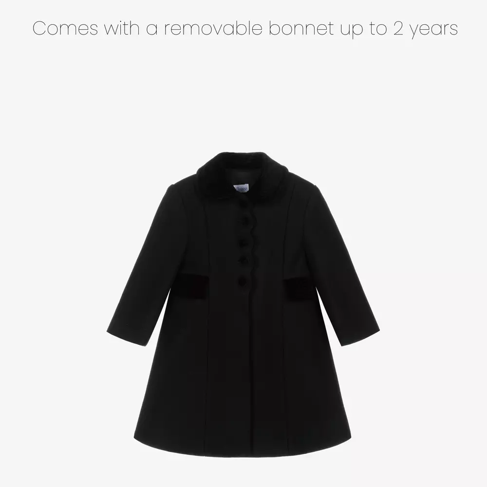 Ancar-Черное шерстяное пальто с бархатом для девочек | Childrensalon