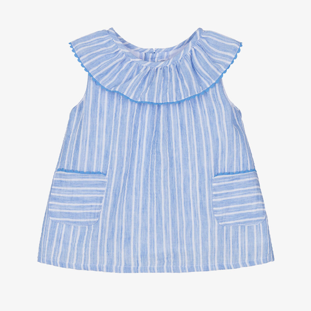 Ancar-Girls Blue Stripe Dress with Knickers | Childrensalon