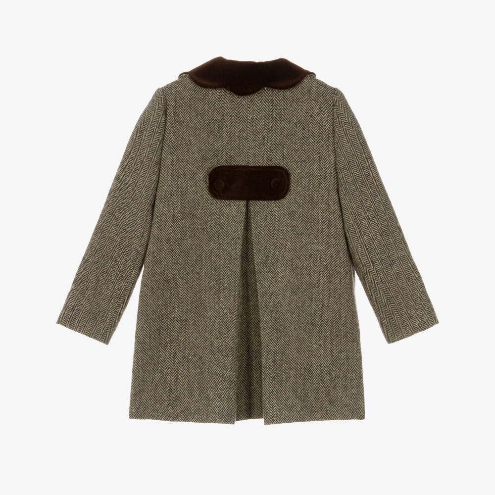 Ancar-Girls Brown Traditional Herringbone Tweed Coat | Childrensalon