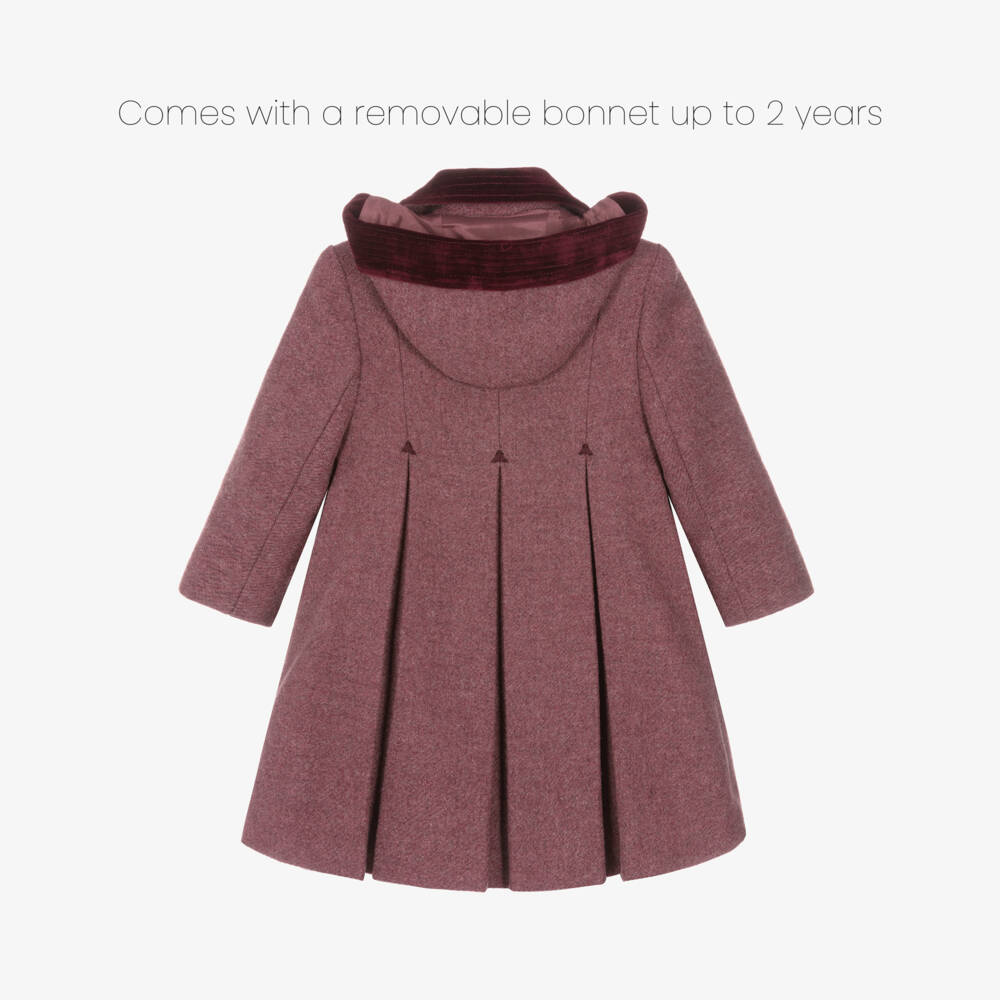 Ancar-Girls Burgundy Red Wool & Velvet Coat | Childrensalon