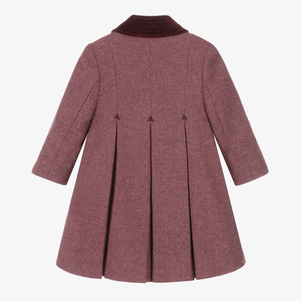 Ancar-Girls Burgundy Red Wool & Velvet Coat | Childrensalon