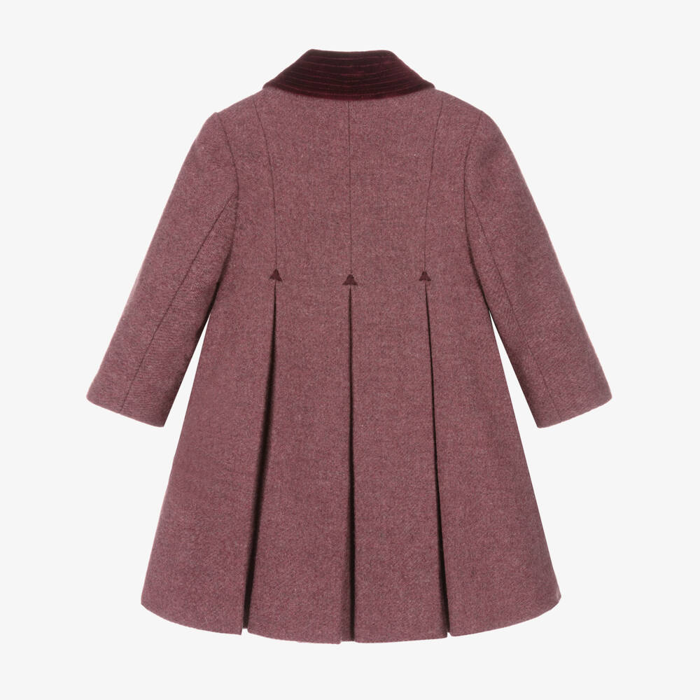 Ancar-Girls Burgundy Red Wool & Velvet Coat | Childrensalon
