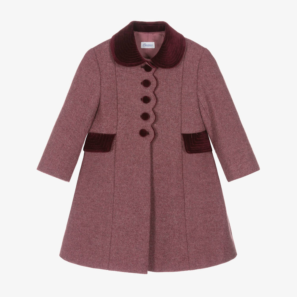 Ancar-Girls Burgundy Red Wool & Velvet Coat | Childrensalon