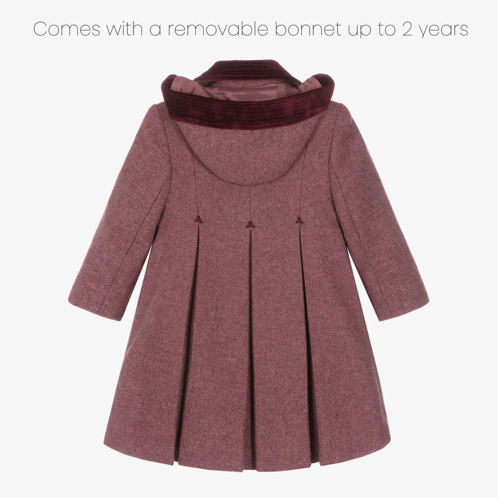 Ancar-Girls Burgundy Red Wool & Velvet Coat | Childrensalon