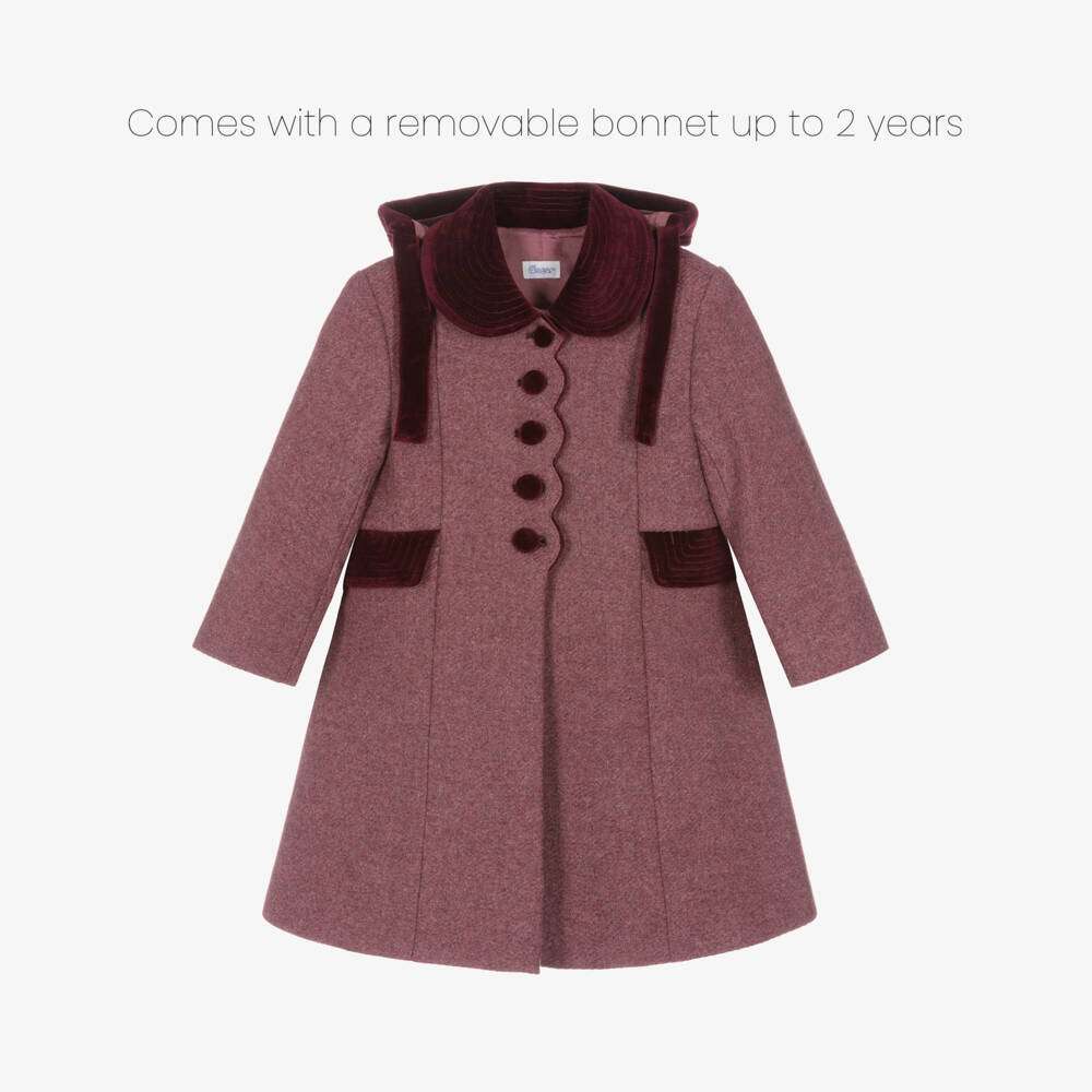 Ancar-Girls Burgundy Red Wool & Velvet Coat | Childrensalon