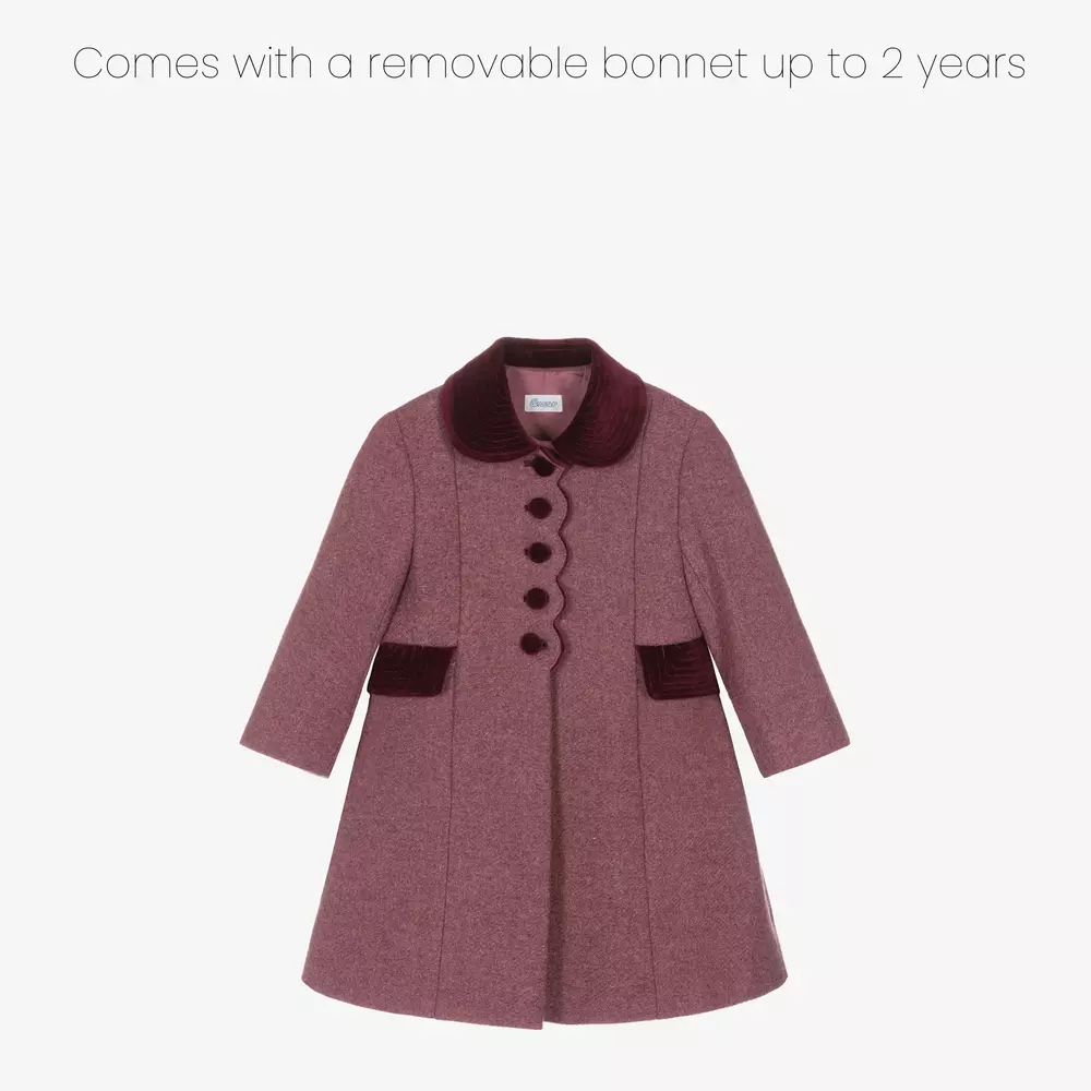 Ancar-Girls Burgundy Red Wool & Velvet Coat | Childrensalon