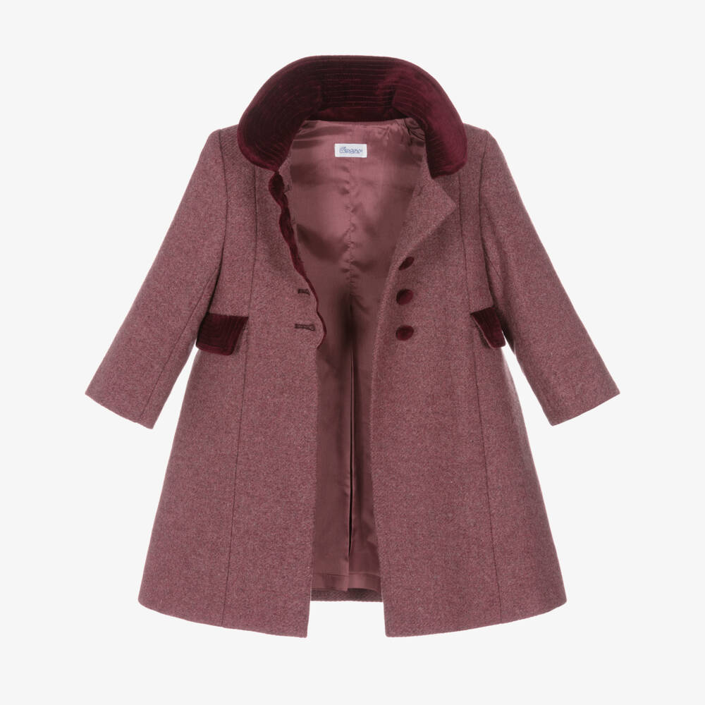 Ancar-Girls Burgundy Red Wool & Velvet Coat | Childrensalon